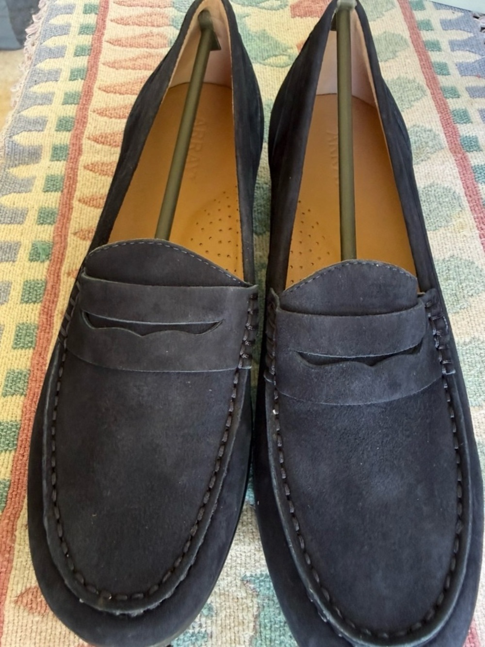 Array Black Genuine Suede Penny Loafers for Women, Rounded toe, and topstitched